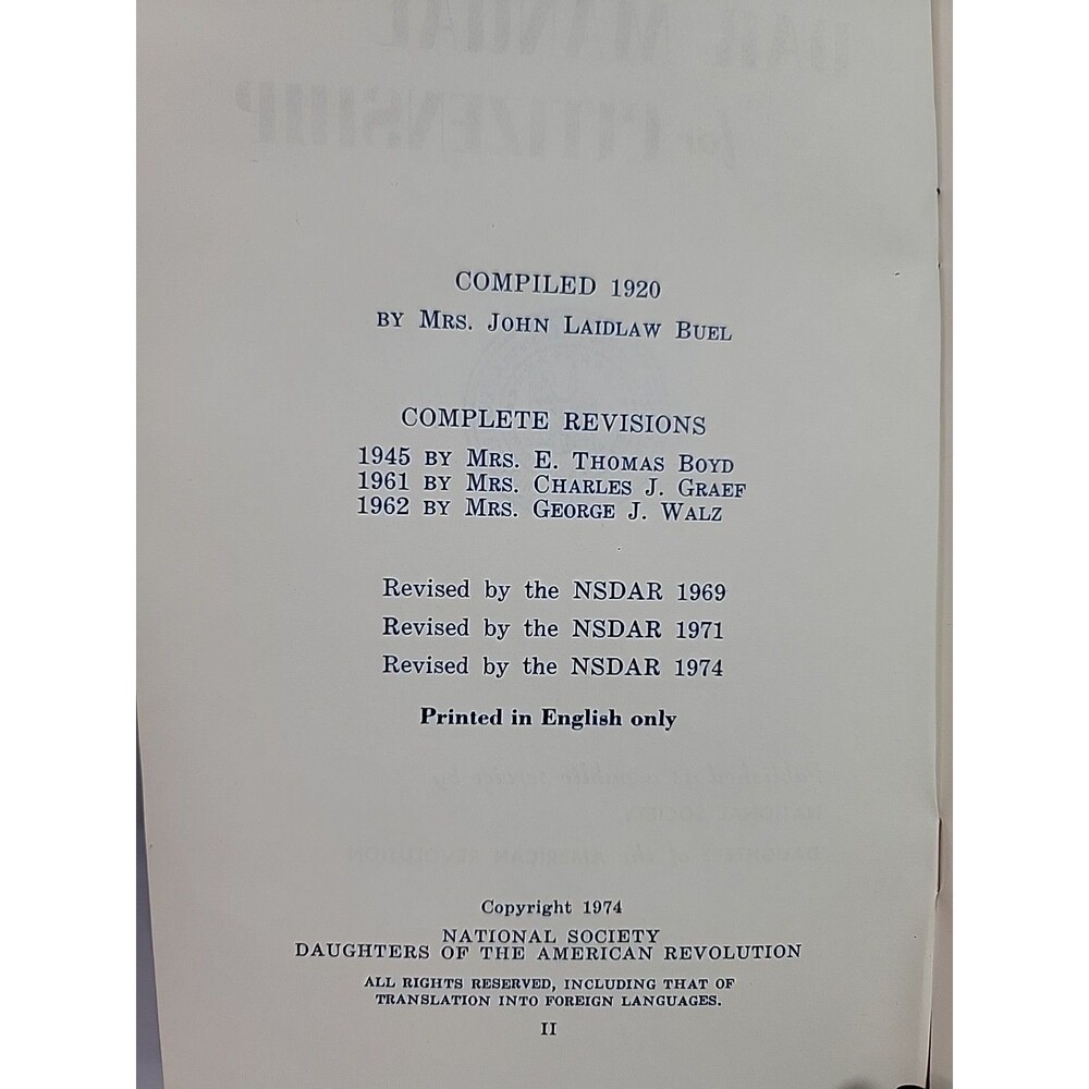 DAR Manual For Citizenship 1974 Daughters of the American Revolution VintageBook - Picture 2 of 5